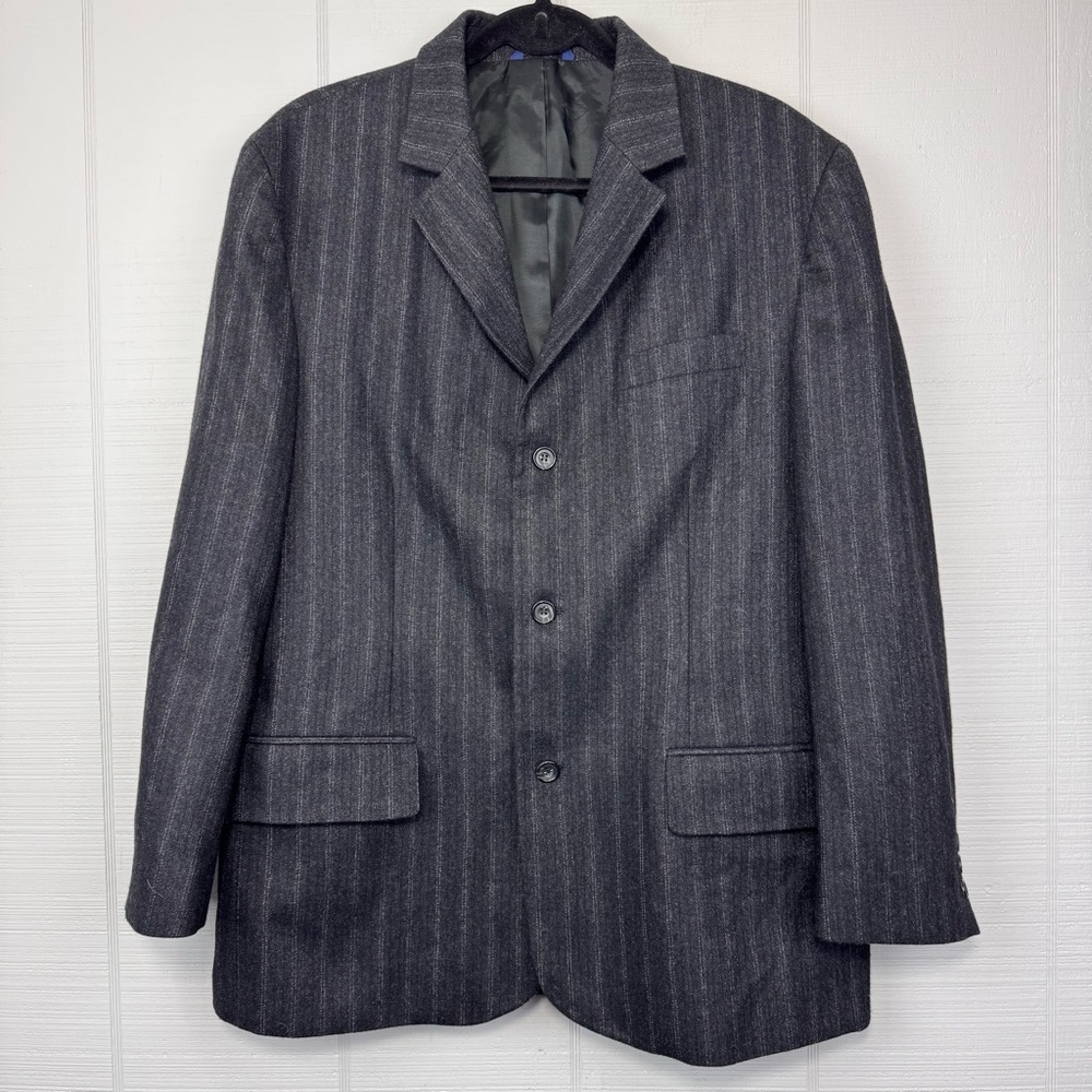 Vintage Tommy Hilfiger Gray Pinstripe Blazer Sport Coat Wool Single Breasted M
